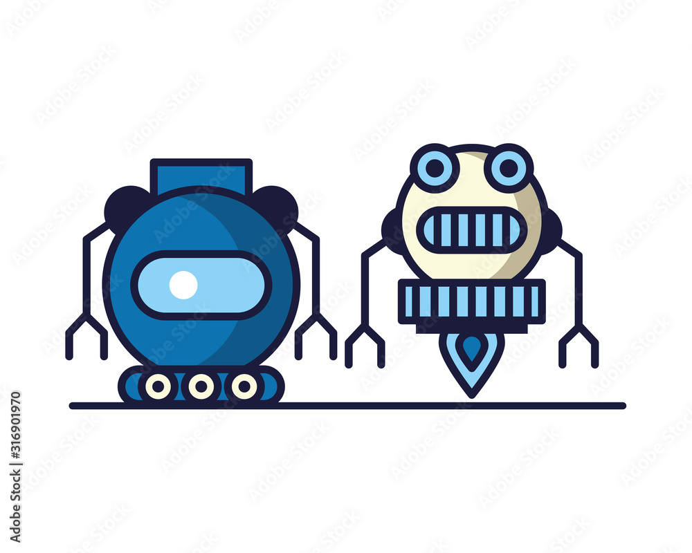 couple of robots technology icons couple of robots technology icons