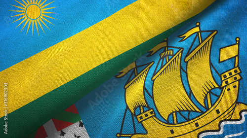 Rwanda and Saint Pierre and Miquelon two flags textile cloth, fabric texture