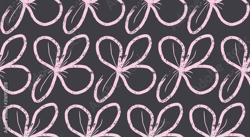 Black mod loose watercolor floral seamless vector pattern editable and separable