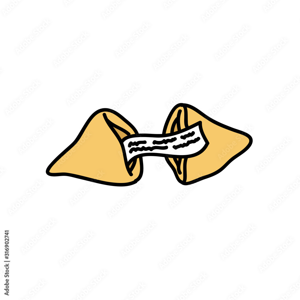 chinese fortune cookie doodle icon, vector illustration