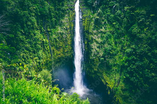 Waterfall, tropical, Hawaii, Green, Lush