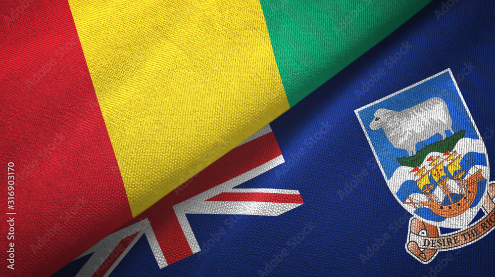 Guinea and Falkland Islands two flags textile cloth, fabric texture