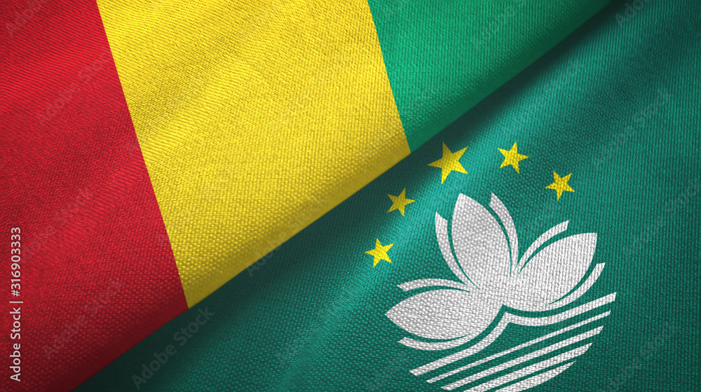 Guinea and Macau two flags textile cloth, fabric texture