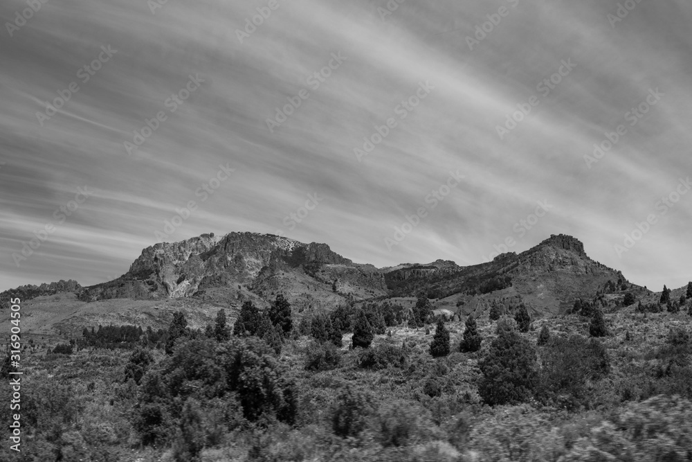 Black and white mountain landscape in Patagonia