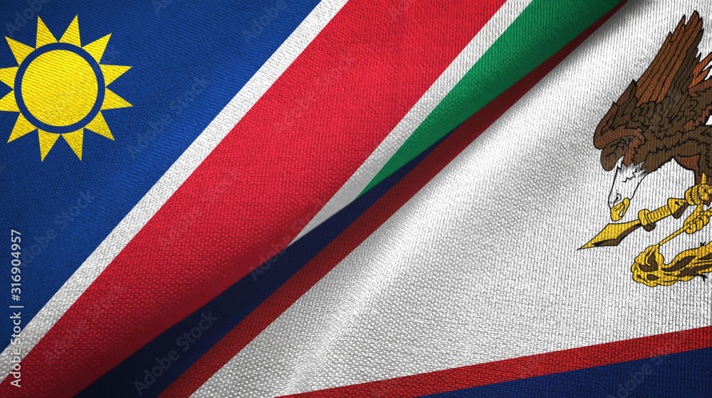 Namibia and American Samoa two flags textile cloth, fabric texture Namibia and American Samoa two flags textile cloth, fabric texture