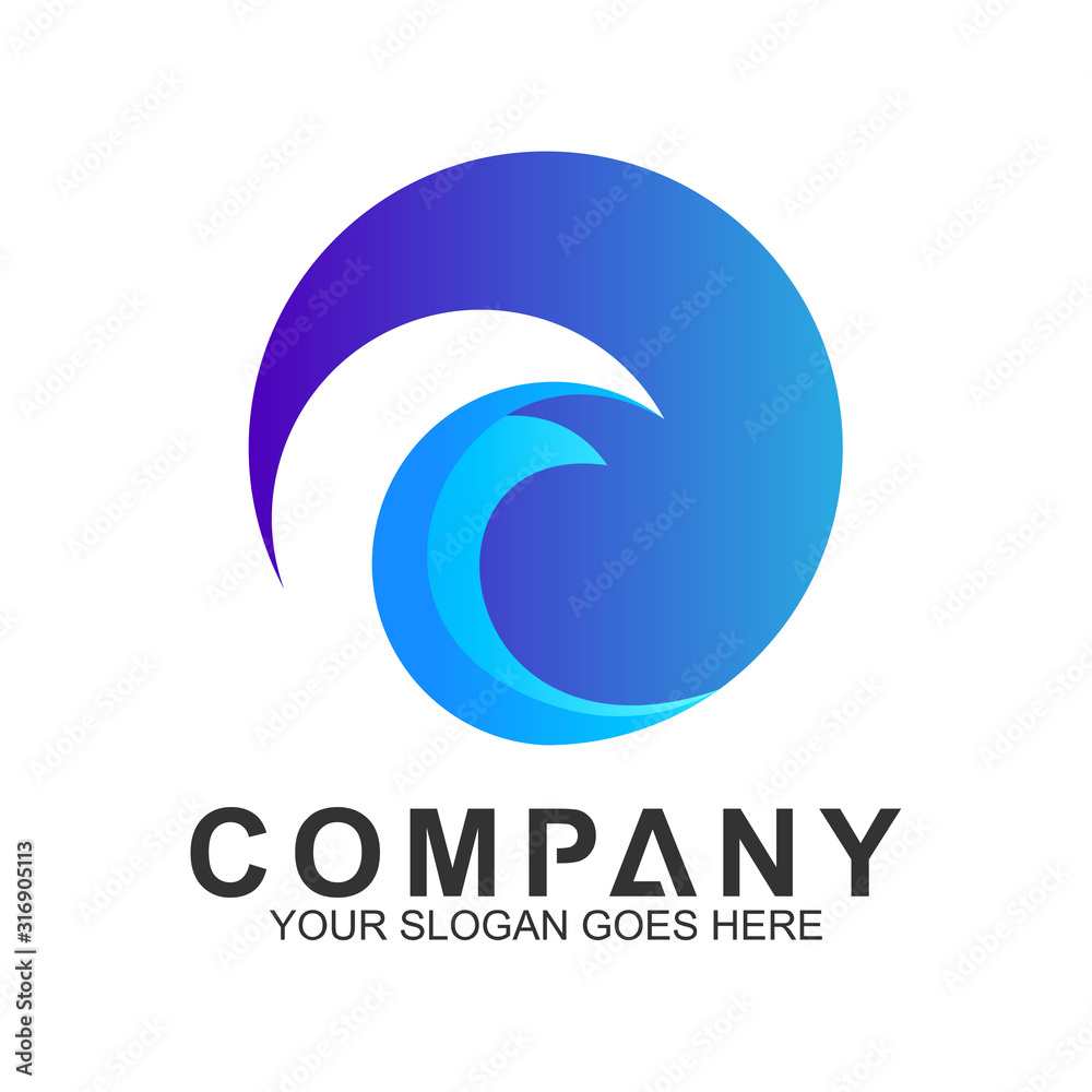 Wave Letter C Logo In Circle Shape, Ocean Logo, Flow Waves Logo Wave Letter C Logo In Circle Shape, Ocean Logo, Flow Waves Logo