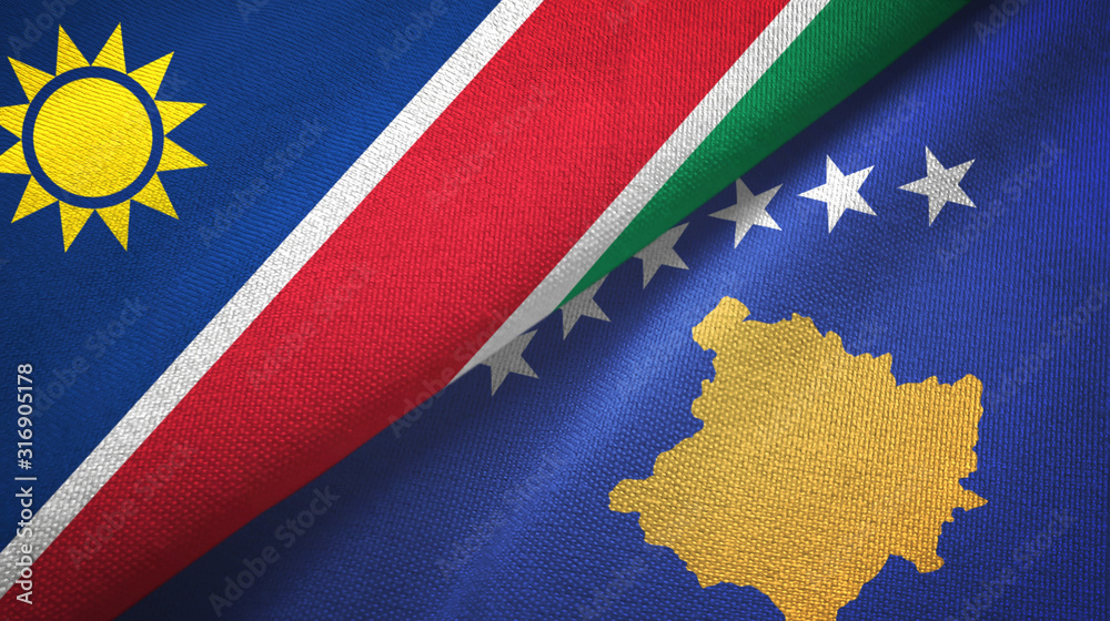 Namibia and Kosovo two flags textile cloth, fabric texture