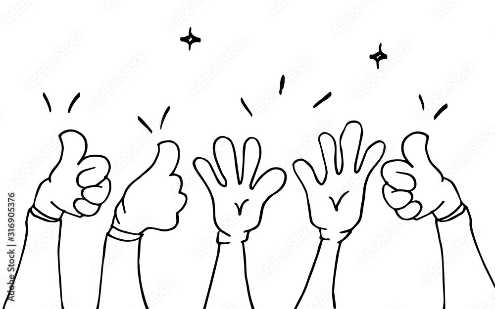 hand drawn of hands clapping ovation. applause, thumbs up gesture on doodle style , vector illustration - obrazy, fototapety, plakaty 