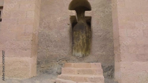Track left base prayer wall at the side of the Bet Medhane Alem rock-hewn church in Lalibela, Ethiopia