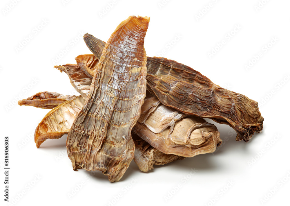 Dry young bamboo shoot on white background