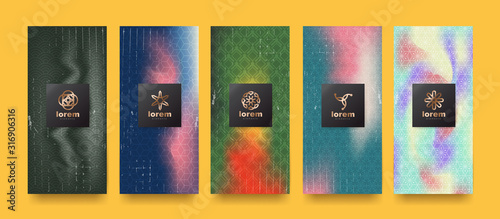 Vector set packaging templates japanese of nature luxury or premium products.logo design with trendy linear style.voucher, flyer, brochure.Menu book cover japan style vector illustration.