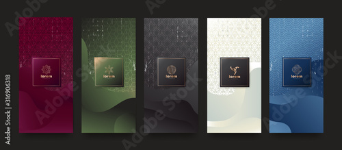 Vector set packaging templates japanese of nature luxury or premium products.logo design with trendy linear style.voucher, flyer, brochure.Menu book cover japan style vector illustration.