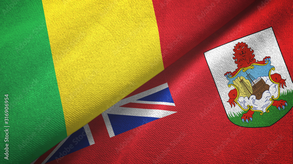 Fototapeta premium Mali and Bermuda two flags textile cloth, fabric texture