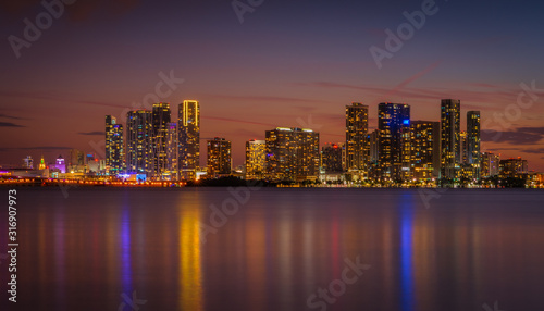 night city miami florida lights lighting buildings travel sunset panorama sea river downtown skyline