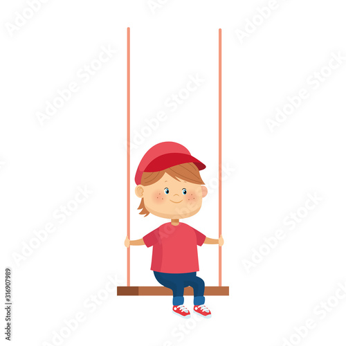 cartoon boy in a swing icon, colorful design