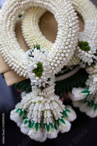 White handmade Jasmine garland for mother's day. Thai traditional. © Pornpawit