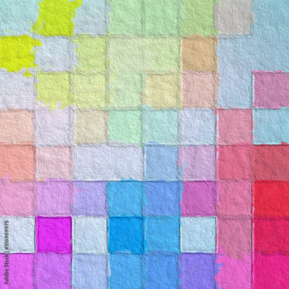 Colorful square pattern with a rough texture background. Background texture wall and have copy space for text. Picture for creative wallpaper or design art work. Colorful square pattern with a rough texture background. Background texture wall and have copy space for text. Picture for creative wallpaper or design art work.