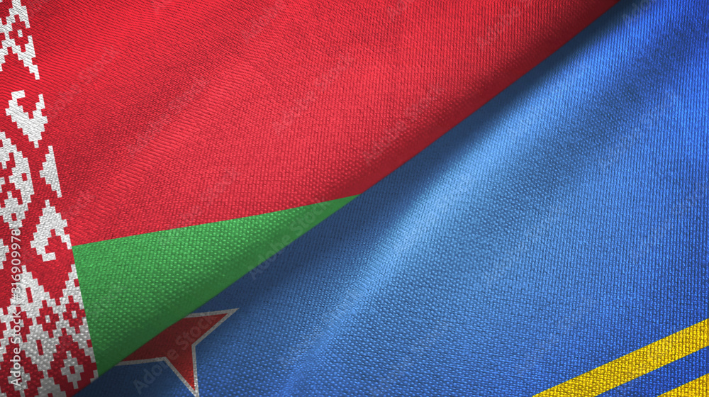 Fototapeta premium Belarus and Aruba two flags textile cloth, fabric texture