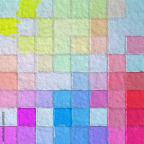 Colorful square pattern with a rough texture background. Background texture wall and have copy space for text. Picture for creative wallpaper or design art work. © Ariya