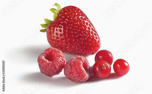 strawberries  ,RASPBERRY ,on white background