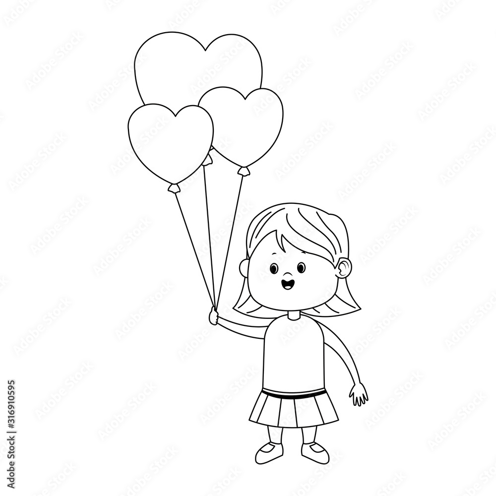Happy girl with heart balloons icon, flat design Happy girl with heart balloons icon, flat design