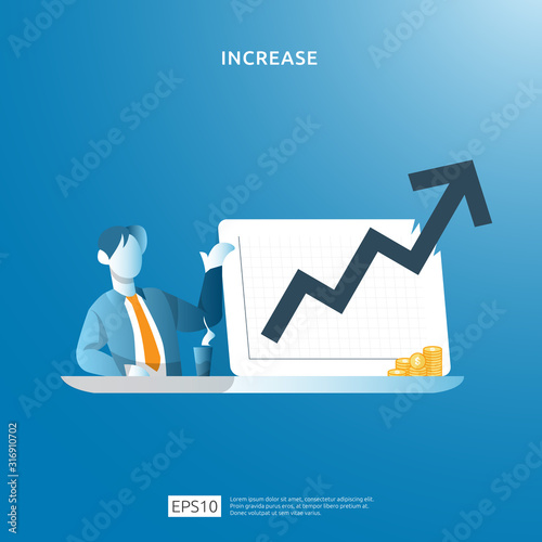 income salary rate increase concept illustration with people character and arrow. business profit growth, sale grow margin revenue with dollar symbol. Finance performance of return on investment ROI