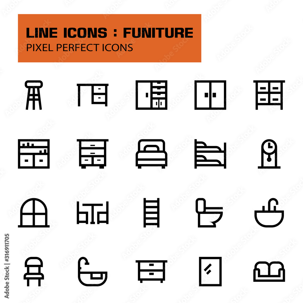 Set icon Funiture , Outine and Pixel Perfect Icons Set icon Funiture , Outine and Pixel Perfect Icons