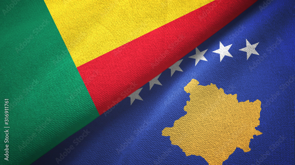 Fototapeta premium Benin and Kosovo two flags textile cloth, fabric texture
