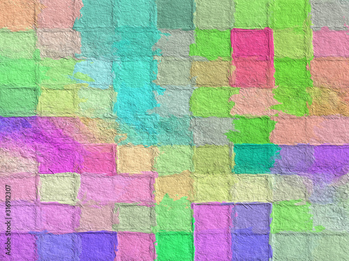 Colorful square pattern with a rough texture background. Background texture wall and have copy space for text. Picture for creative wallpaper or design art work.