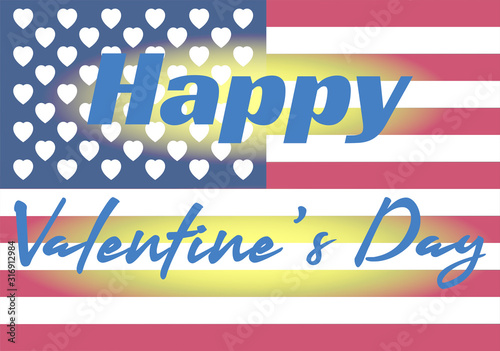 Greeting card, Happy Valentine's Day background. USA flag with hearts instead of stars. Love in America.