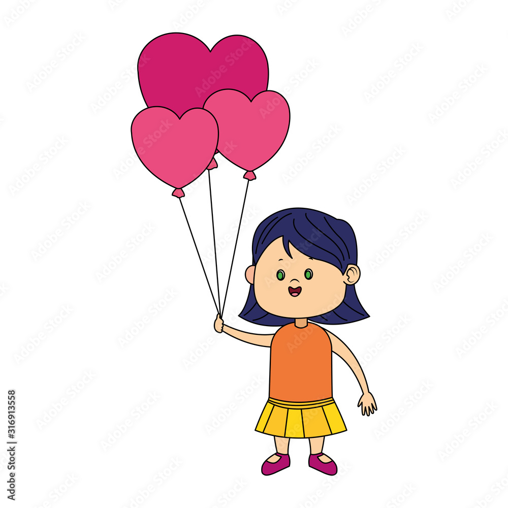 cute girl with heart balloons icon