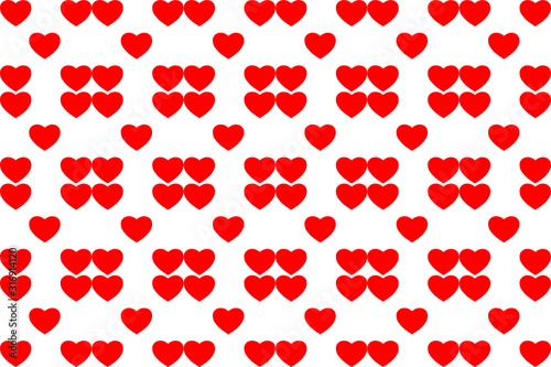 Seamless pattern image of red hearts on white background.