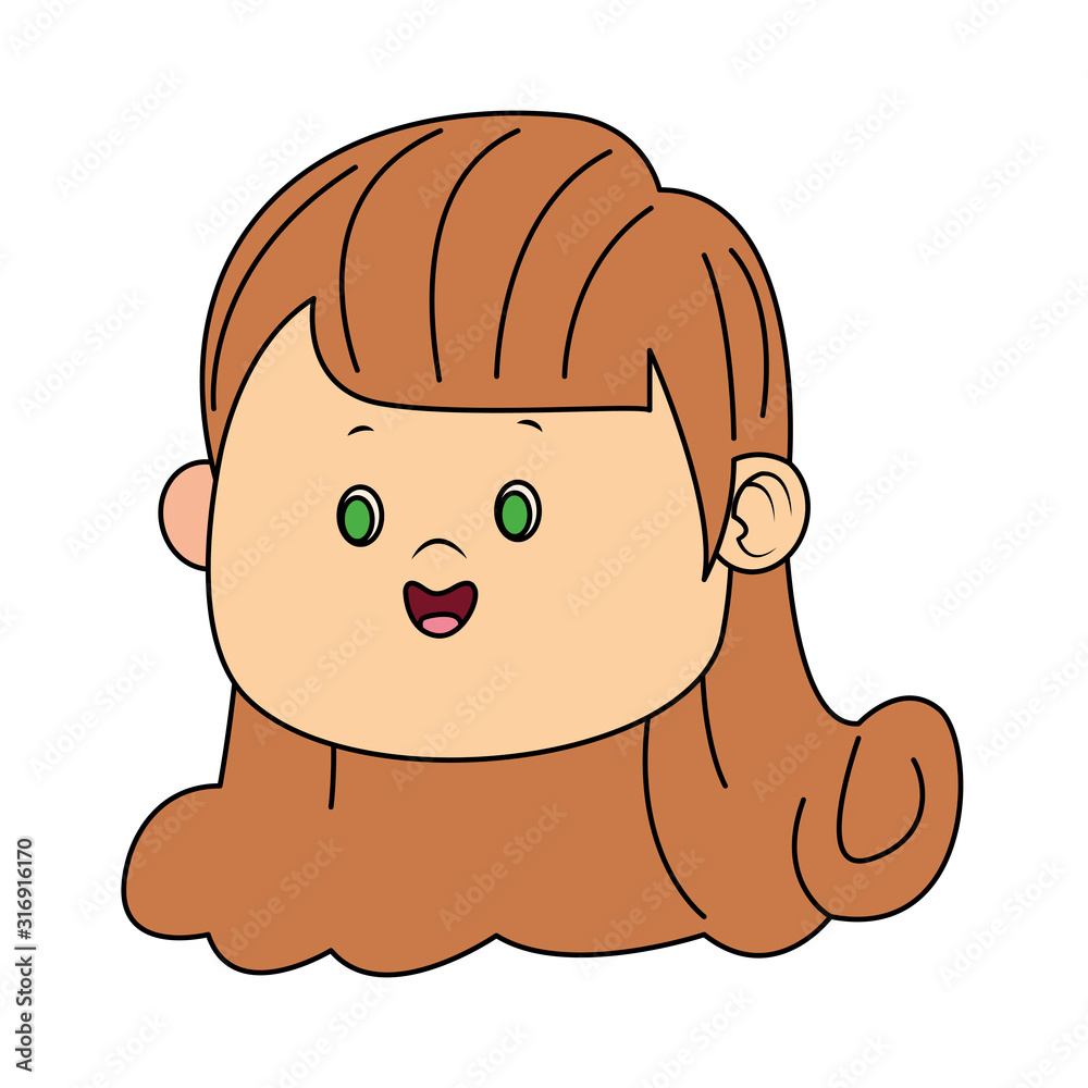 cartoon girl with long hair icon, colorful design