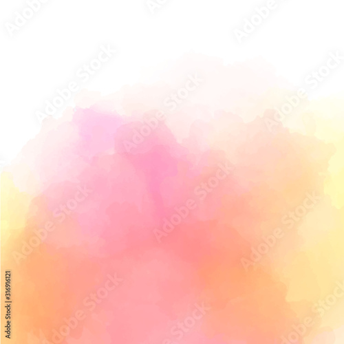Pink-yellow watercolor background. Delicate peach color. Watercolor background for romantic, wedding card, invitation.