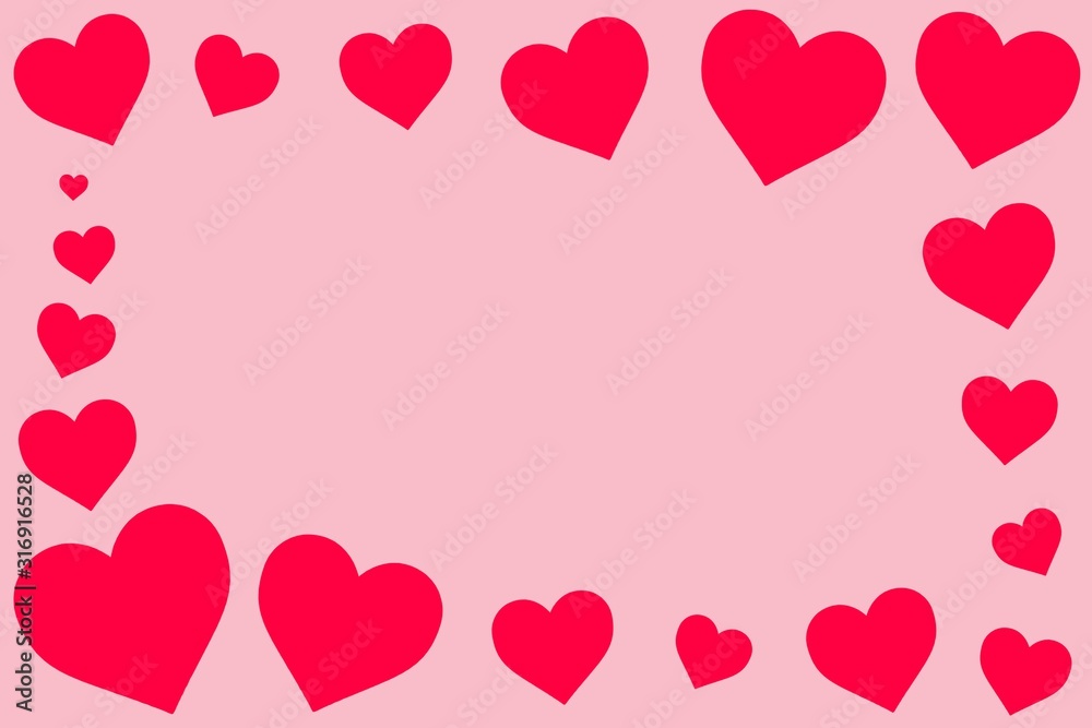 Frame with Pink heart shape on pink background. Illustration Valentine day concept.