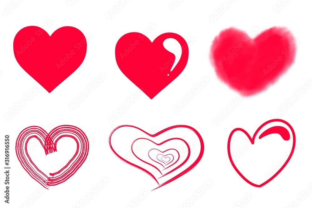 Hand drawing pink heart on isolated white background. Illustration Valentine day concept.