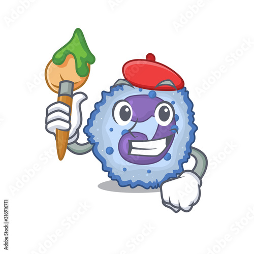 Cartoon character of basophil cell Artist with a brush