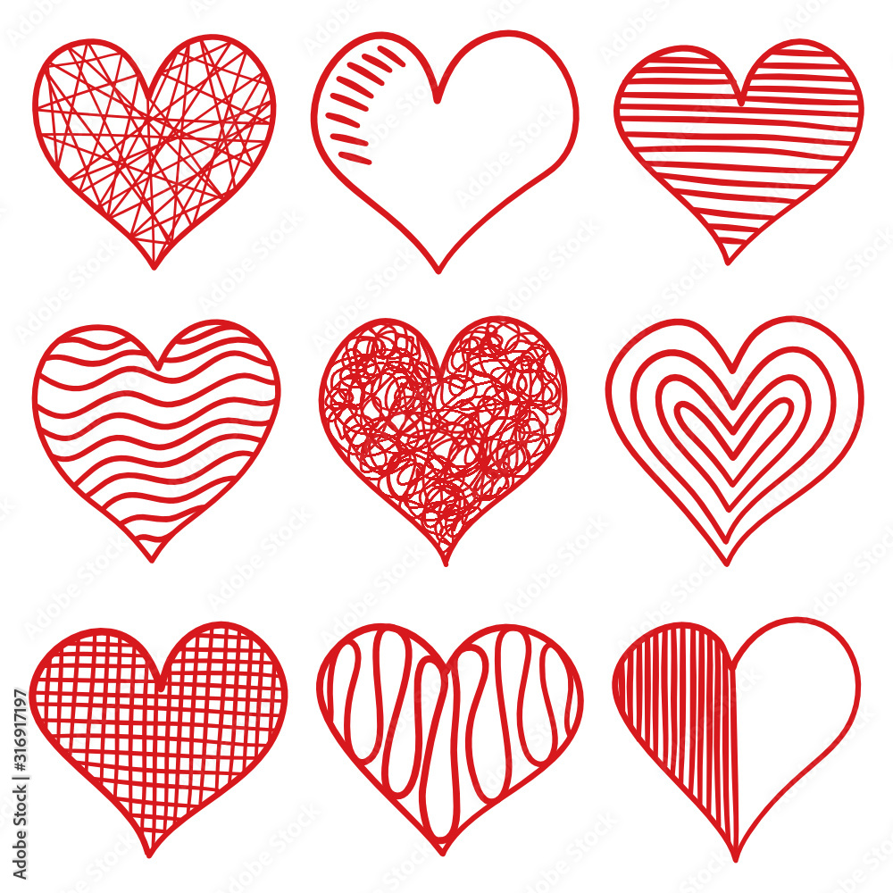Set of hand drawn hearts vector icon. Set of hand drawn hearts vector icon.
