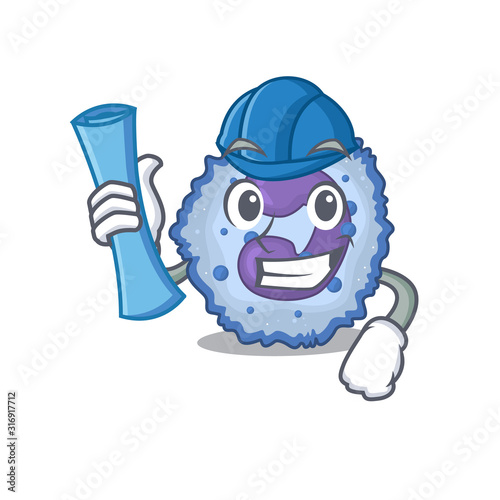 Elegant Architect basophil cell having blue prints and blue helmet