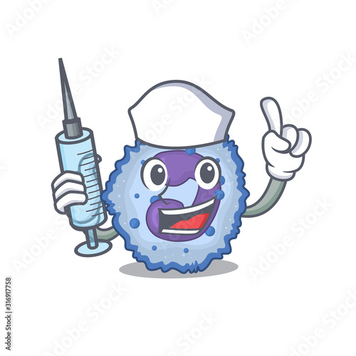 Smiley Nurse basophil cell cartoon character with a syringe