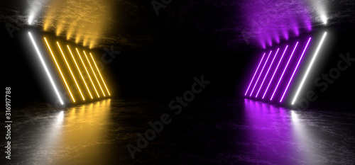 Beautiful composition of colored neon lights on a black background. 3d rendering image.