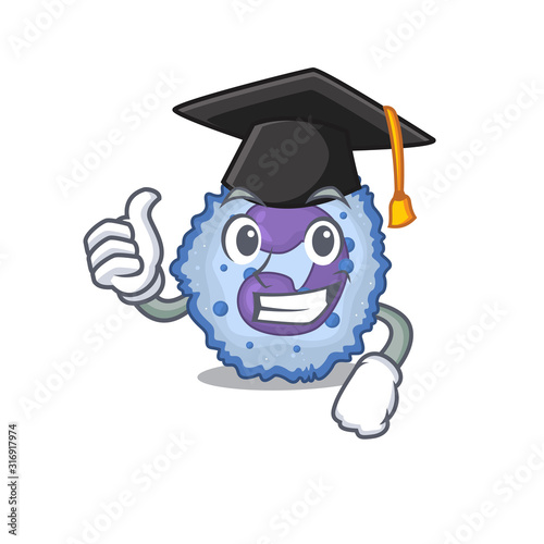 happy and proud of basophil cell wearing a black Graduation hat
