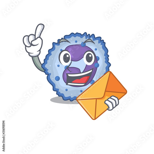 Cheerfully basophil cell mascot design with envelope