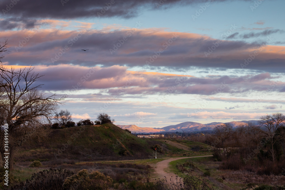sunset in a regional park with mountains