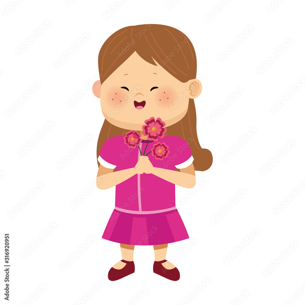 cartoon girl with beautiful flowers, colorful design cartoon girl with beautiful flowers, colorful design