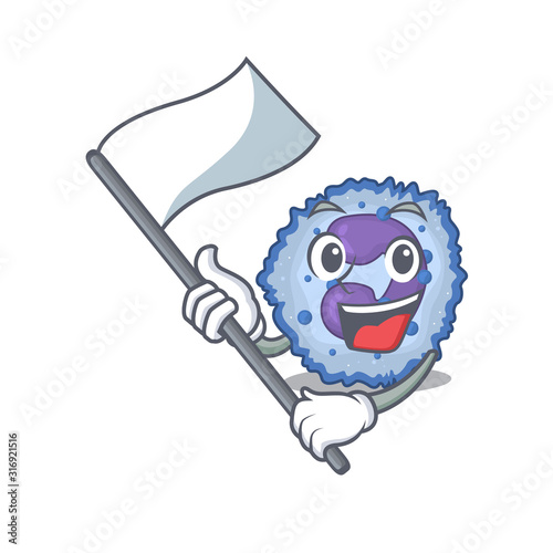 Funny basophil cell cartoon character style holding a standing flag photo