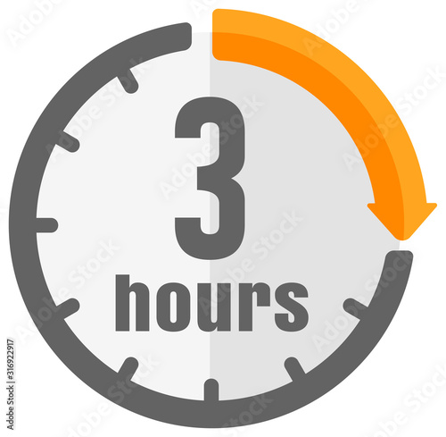 Timer, clock vector color icon illustration ( 3 hours )