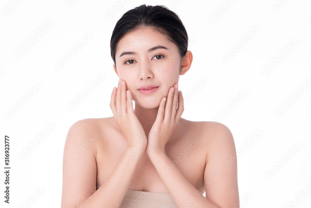 Portrait beautiful young asian woman clean fresh bare skin concept. Asian girl beauty face skincare and health wellness, Facial treatment, Perfect skin, Natural make up, on white background,two Portrait beautiful young asian woman clean fresh bare skin concept. Asian girl beauty face skincare and health wellness, Facial treatment, Perfect skin, Natural make up, on white background,two