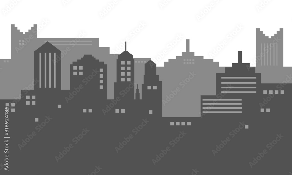 Background vector illustration of city silhoutte in black and white colour