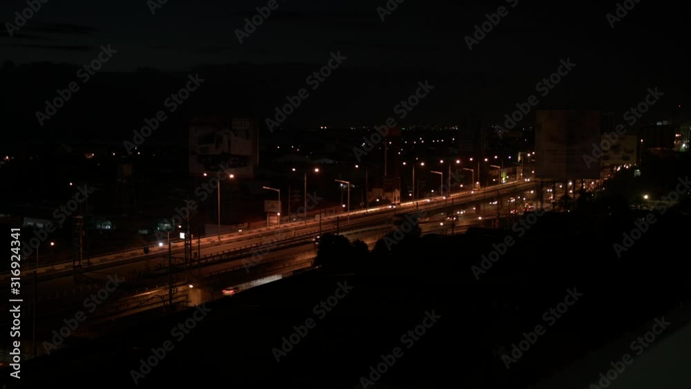 Top Wide Shot Of Highway With Cars Passing By At Night Top Wide Shot Of Highway With Cars Passing By At Night